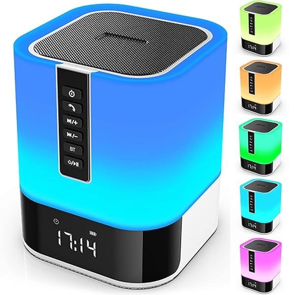 5-in-1 Hetyre Night Light Bluetooth Speaker: Dimmable Bedside Lamp & Alarm Clock - Perfect Gift for Teens 10-14!