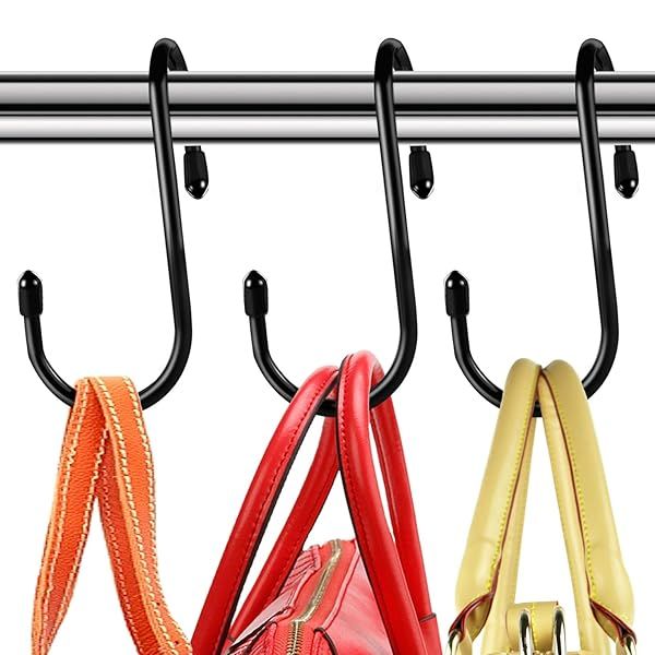 HiGift 12 Pack Non-Slip Purse Hooks - Closet Organizer for Bags, Handbags, Belts & More - Durable Rubber Coated Black Hooks