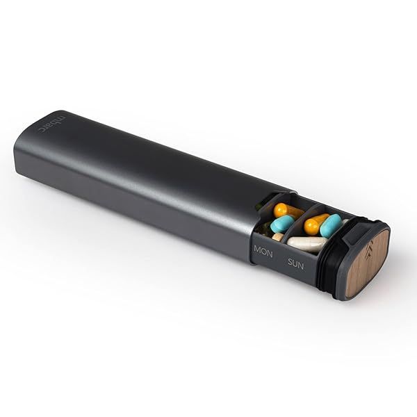 HigherHuman 7 Day Weekly Pill Organizer 2.0 Premium Aluminum and Wood Pill Box for Supplements Vitamins and Medication Steel Grey