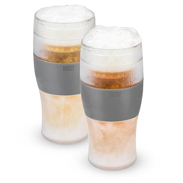 Host Freeze Frozen Mugs Set: Double-Walled Insulated Glasses for Cold Beer & Iced Coffee - 16oz, Set of 2 in Gray