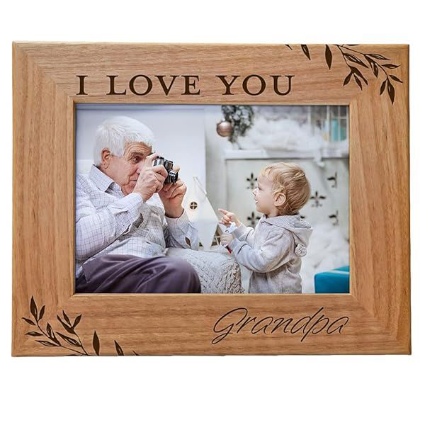 I Love You Engraved Natural Wood Photo Frame 5x7 Horizontal Portrait for Grandparents Day Best Grandpa Ever Gift