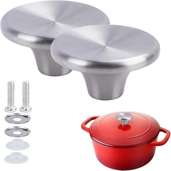 ILOVYO Stainless Steel Dutch Oven Knob Replacement for Le Creuset Lodge and Aldi Enameled Cast Iron Pot Lid Silver 2 Set