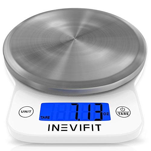 INEVIFIT Digital Kitchen Scale Highly Accurate Multifunction Food Scale 13 lbs 6kgs Max Clean Modern White Premium Stainless Steel Finish
