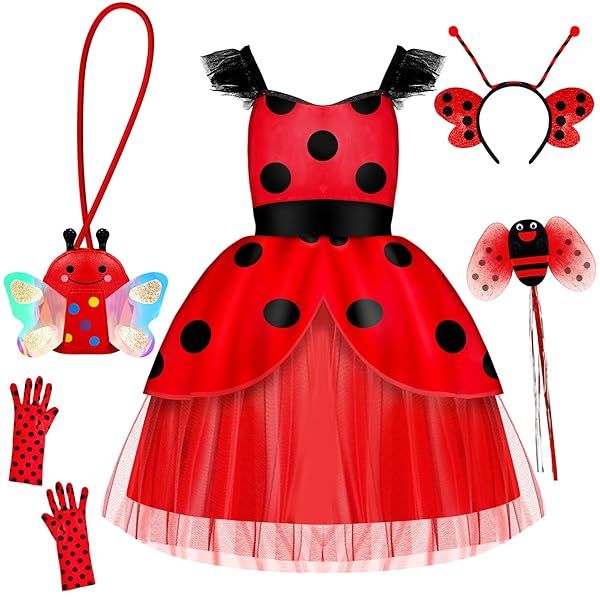 INNOCHEER Ladybug Dress Costume for Girls Perfect for Halloween Birthday Dress Up and Pretend Play Ages 2 to 10