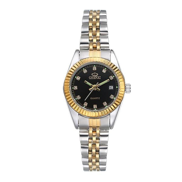 Ibohevo Japanese Quartz Wrist Watch for Women Waterproof Rhinestones Luminous Calendar Copper Dial Stainless Steel Strap Analog