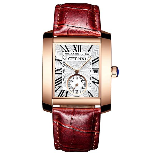 Ibohevo Leather Square Tank Watch Men Vintage 1950s Waterproof Analog Classic Roman Numeral Calendar Wrist Watch