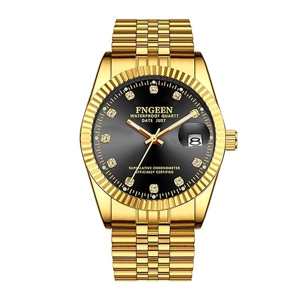 Ibohevo Men Crystals Luminous Watch Unisex Japanese Quartz Waterproof Gold Stainless Steel Strap Business Analog Rhinestone Reloj
