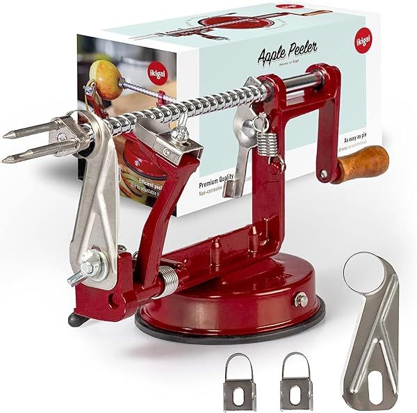 Best Ikigai Apple Peeler Slicer Corer with Suction Base & 3 Extra Blades - Top Rated Old Fashioned Apple Peeler Machine