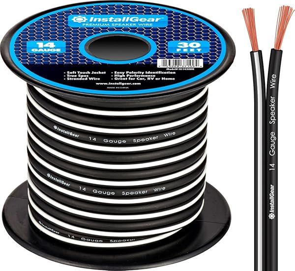 InstallGear 14 Gauge Speaker Wire 30ft Black Audio Cable for Car Home Theater Surround Sound Durable Copper Clad Aluminum Wire