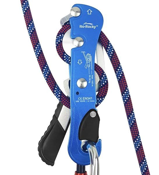 Ito Rocky Climbing Stop Descender Rappelling Anti-Panic Belay Device for 9-12mm Rope Rescue Equipment Hand Control Design
