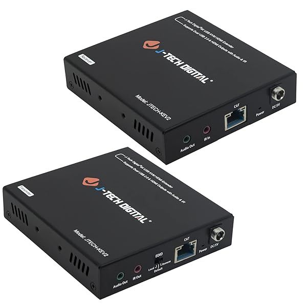 J-Tech Digital 4K HDMI Extender Over Cat6/7 - 328 FT, USB 2.0, Near Zero Latency, HDCP 1.4 Support