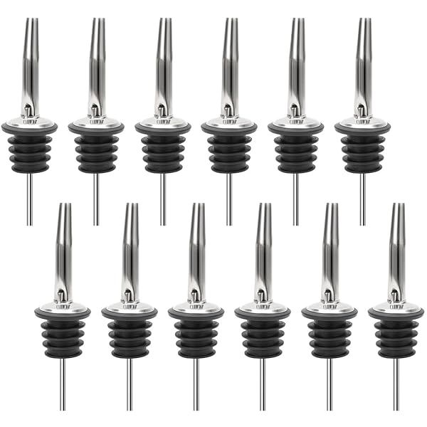 JBtek 12 Pack Stainless Steel Bottle Pourers with Tapered Spout - Perfect for Easy Pouring & Control