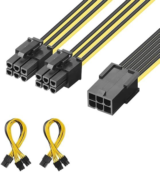 JD PCIe Power Splitter 2 Pack 6 Pin Female to Dual 6 Pin Male Graphic Video Card Power Splitter Cable 8 Inch