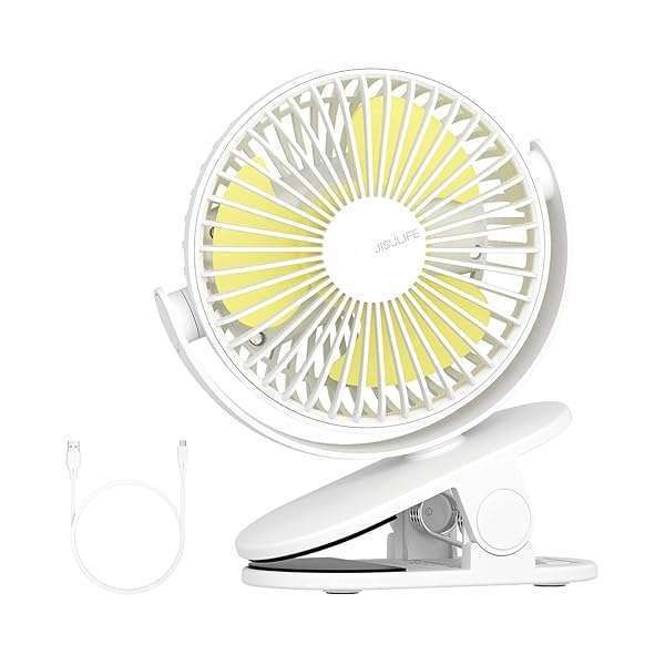JISULIFE Clip-On Desk Fan: Ultra Quiet, 4 Speed USB Mini Fan for Home, Office & Dorm - Strong Wind & Sturdy Clamp