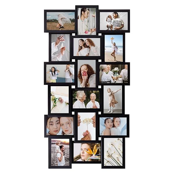 JM Deco 18 Opening Picture Frames Collage for Family and Friends Wall Decor Black Photo Frame Gallery for 4x6 Photos