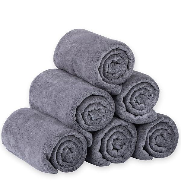 "JML Microfiber Bath Towel Set (6 Pack) - Extra Absorbent, Fast Drying, Ideal for Sports, Yoga & Swimming - Grey 27"x55""