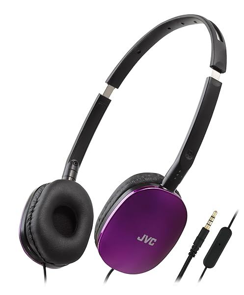 JVC HAS160MV Violet Flat Foldable On-Ear Headphones with Remote & Microphone - Colorful, Gold Plated 3.5mm Plug