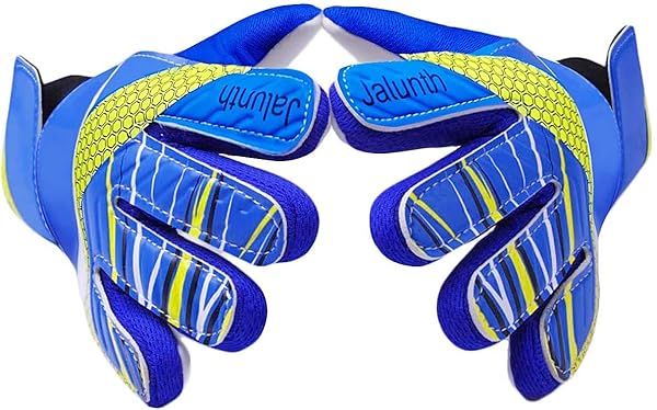 Jalunth Kids Soccer Goalkeeper Gloves - Anti-Slip Latex, Size 5, Ages 4-6, Soft PU Back for Boys & Girls