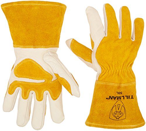 "Buy Tillman 14" Gold & Pearl MIG Welding Gloves - Fleece Lined, Kevlar Stitch, 4" Cuff | Durable Cowhide Protection"