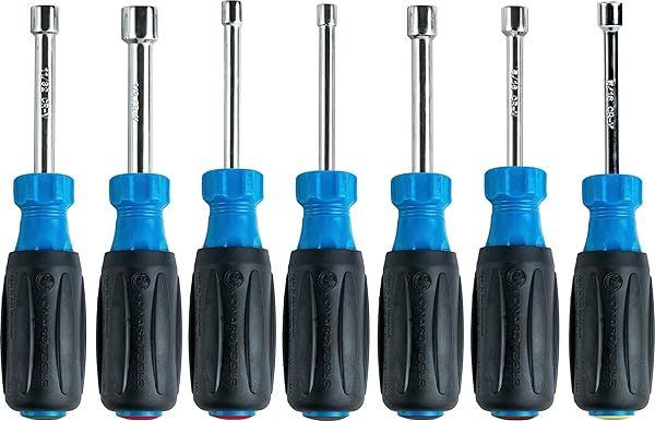 "Jonard Tools ND-631 Nut Driver Set: 7-Piece Hex Sizes with 3" Hollow Shaft & Ergonomic Grip for Easy Use"