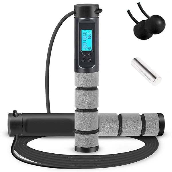 Digital Weighted Jump Rope with Calorie Counter - Adjustable Speed Skipping Rope for Fitness Training (Men, Women, Kids)