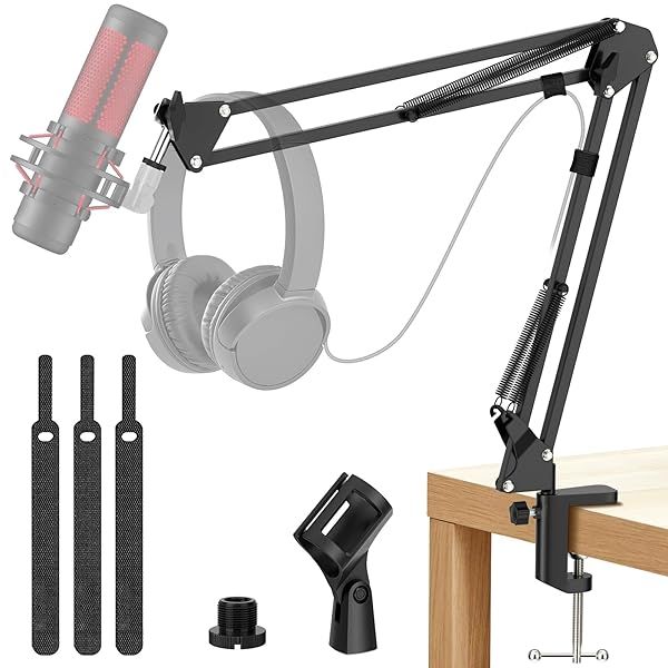 K KASONIC Microphone Stand, Adjustable Microphone Desk Stand for HyperX Mic Boom Arm Stand for Broadcasting Recording, Voice-Over Sound Studio, Stages, Streaming, Singing and TV Stations