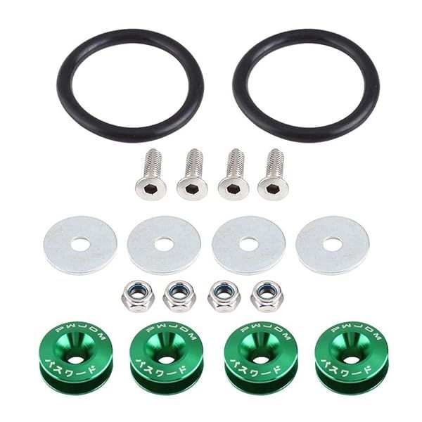 KIMISS Car Aluminium Alloy Bumper Holder Washer Bolt Engine Bay Dress Up Kit Quick Release Fastener Green