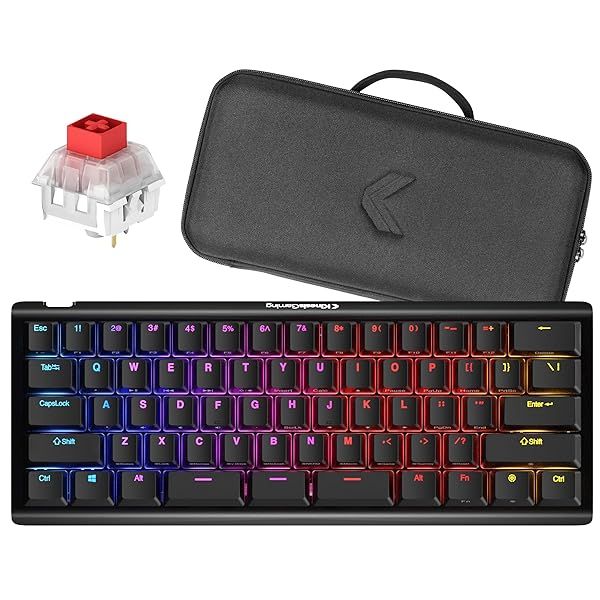KINESIS TKO Mechanical Keyboard: 60% Layout, Linear Red Switches, Hotswap, PBT Keycaps & SF Shock Travel Case
