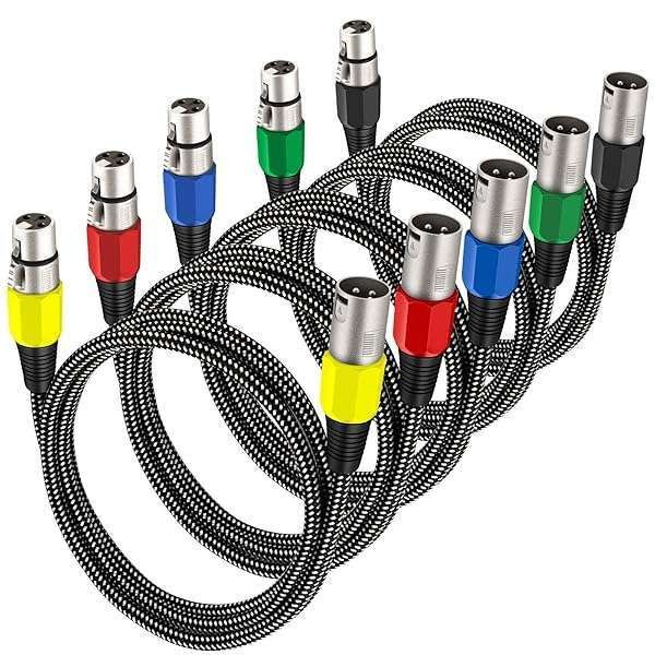 KINXIYU 20FT XLR Cable 5 Pack - Heavy Duty Microphone Cords, Nylon Braided 3 Pin Male to Female Balanced Patch Cables