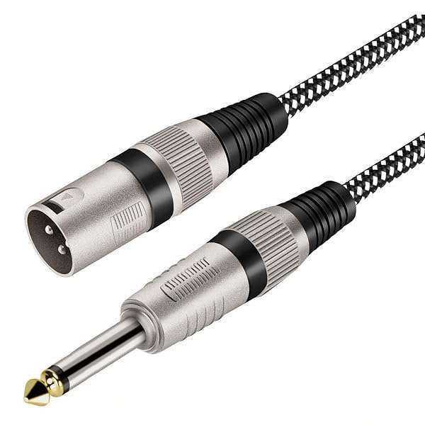 KINXIYU 30FT XLR Male to 1/4 Inch TS Cable - Nylon Braided Mic Cord with Pure Copper Conductors