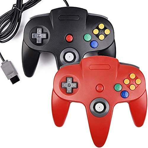 KIWITATA 2 Pack Classic N64 Controller Retro Wired Joystick Replacement for N64 Gaming Console Red and Black