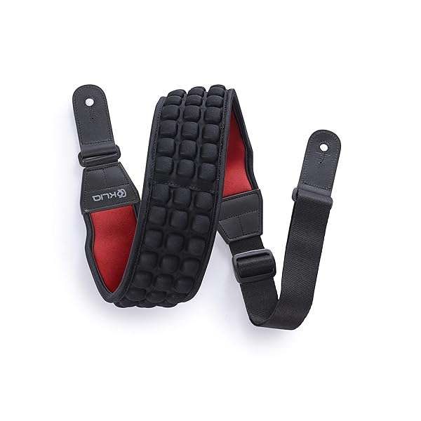 "KLIQ AirCell Guitar Strap for Bass & Electric Guitar - 3" Neoprene Pad, Adjustable 46"-56", Red"