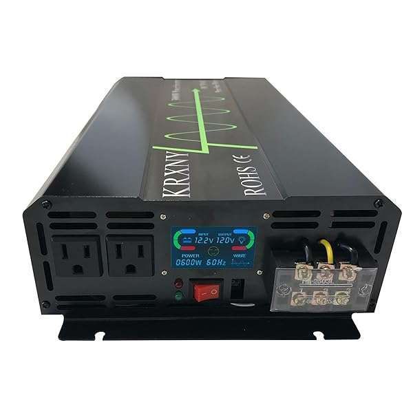 KRXNY 2000W Off Grid Pure Sine Wave Inverter: 12V DC to 120V AC Converter for Home & Car with LCD Display & USB Port