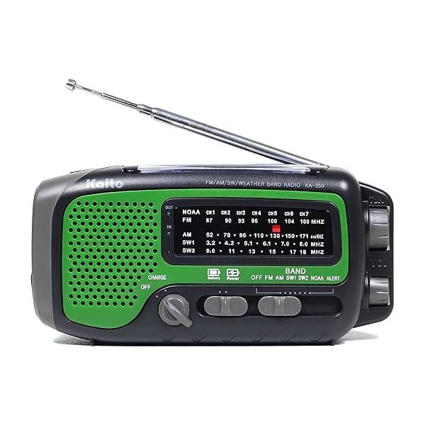 Buy Kaito KA350GN Voyager Trek Solar/Crank AM/FM/SW NOAA Weather Radio - Green with 5-LED Flashlight