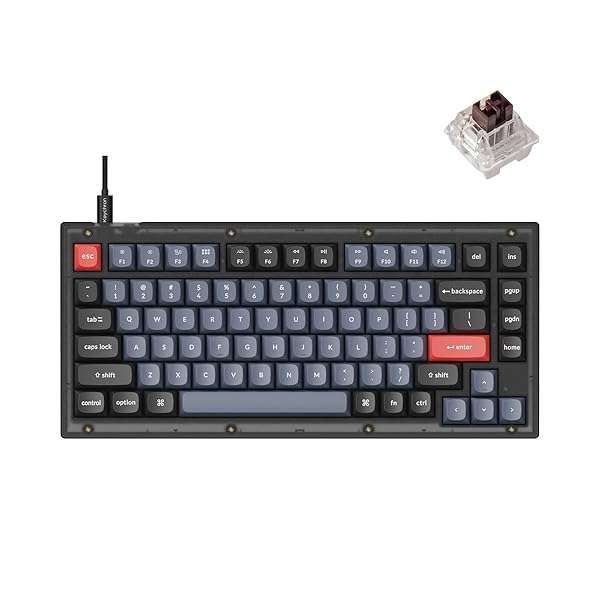 Keychron V1 Wired Custom Mechanical Keyboard - 75% QMK/VIA, Hot-Swappable K Pro Brown Switch, Frosted Black for Mac/Windows/Linux