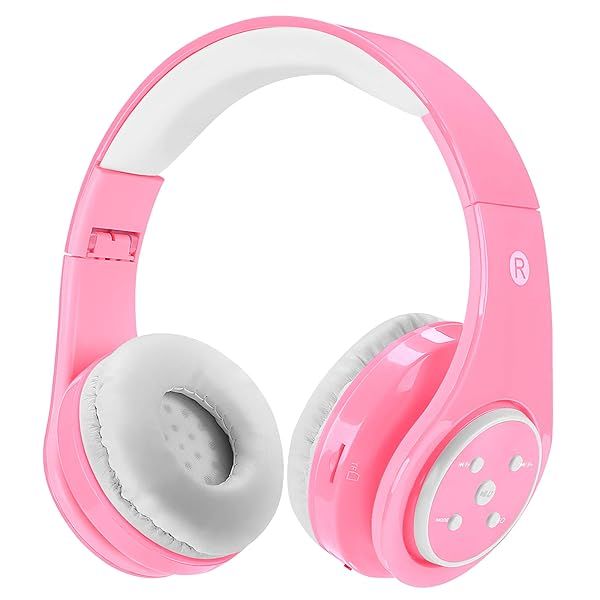 Kids Wireless Bluetooth Headphones - Volume Limited 85db/110db, Foldable, Lightweight, 16H Playtime, Mic & SD Slot - Pink