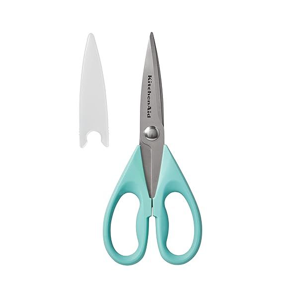 KitchenAid All-Purpose Kitchen Shears - Durable Stainless Steel Scissors with Soft Grip & Sheath, Aqua Sky, 8.72 Inch