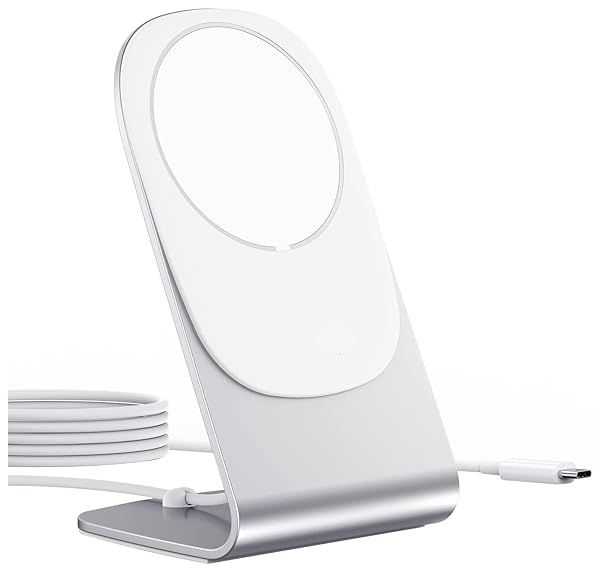 Konnek Stein 15W Magnetic Wireless Charger - Qi-Certified Fast Charging for iPhone 13/12/11, Galaxy S20/S10, AirPods 3 - Silver