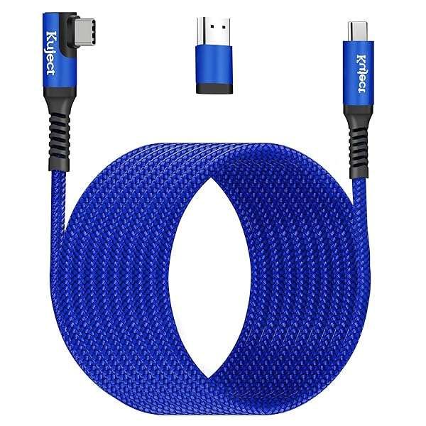 Kuject Compatible for Quest 2 Link Cable 20FT USB 3.0 Type C to C, Nylon Braided Long PC Connect Power Data Extension Charging Cord Blue, Virtual Reality Gaming Accessories for Quest