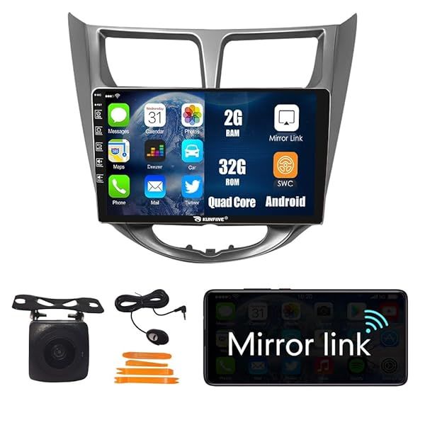 "Kunfine 9" Android GPS Stereo for Hyundai Verna/Accent/Solaris 2010-2016 - Quad Core Media Player with Reverse Camera"