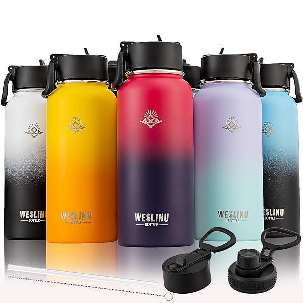 LANGE HOME Insulated Stainless Steel Water Bottle 32 oz with Straw Red Purple Gradient BPA Free Hydroflask for Cold Drinks