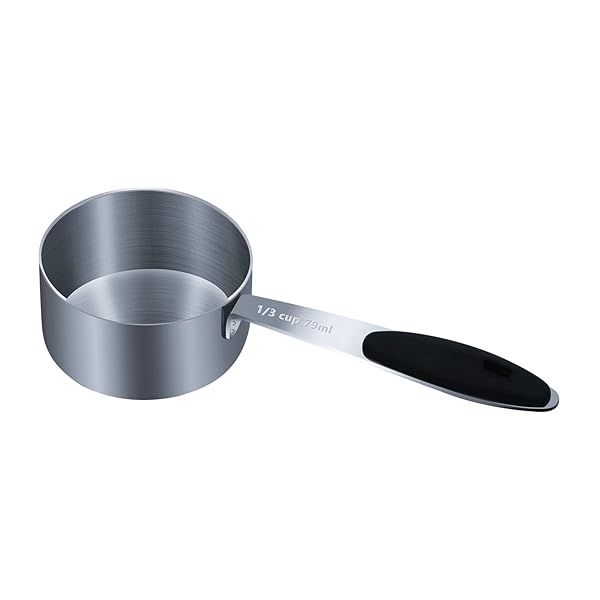 LEIFENY 1PCS 1/3Cup 79ml Single Measuring Cup with Black Silicone Grip Stainless Steel Scoop
