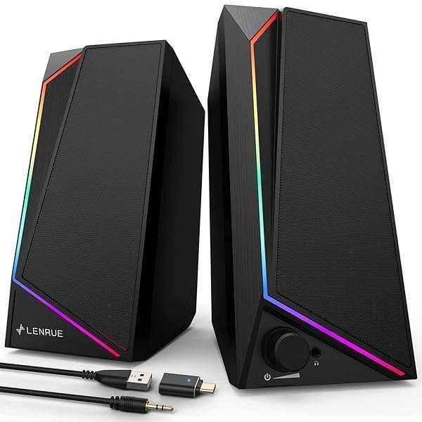 LENRUE USB/USB-C Computer Speakers: Loud Stereo Sound & Headphone Jack for Desktop & Laptop