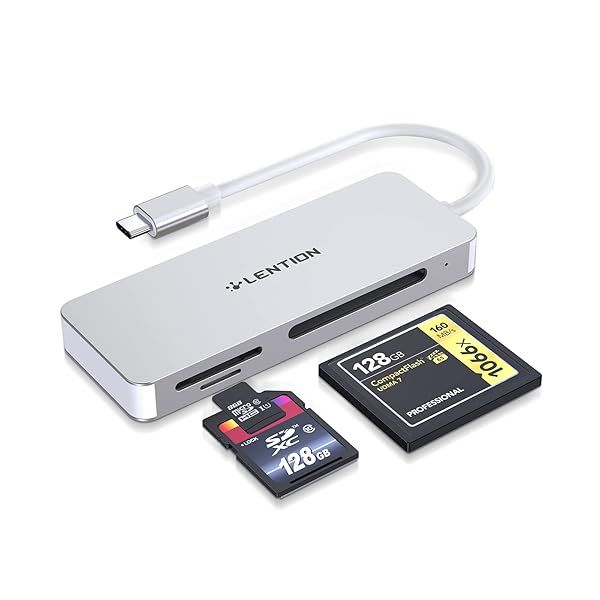 LENTION USB C Multi-Card Reader for MacBook Pro Air iPad Pro Surface SD CF Micro SD Adapter Silver