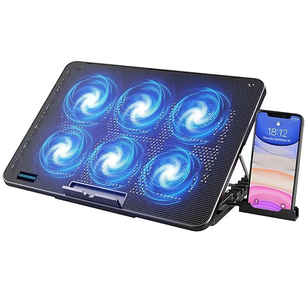 LIANGSTAR Laptop Cooling Pad: 6 Quiet Fans, Adjustable Height & Speed, USB Ports, Perfect for 12-17 Inch Gaming Laptops
