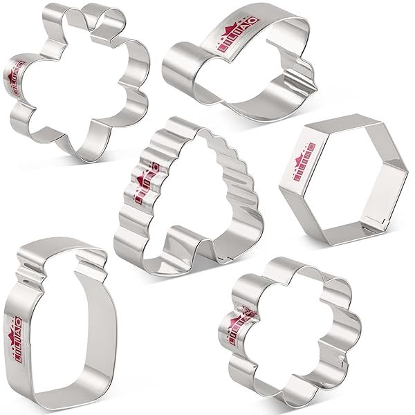 LILIAO Bee Cookie Cutter Set 6pc Stainless Steel Includes Bee Beehive Honeycomb Mason Jar and Flower Shapes