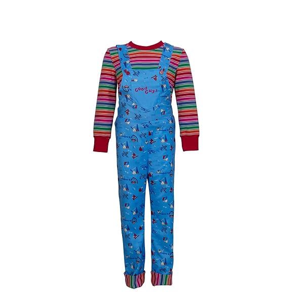 LOKETA Kids Chucky Costume Halloween Rainbow Stripe Jumpsuit for Boys and Girls Age 10-11 Years Good Guys Doll Cosplay Overall