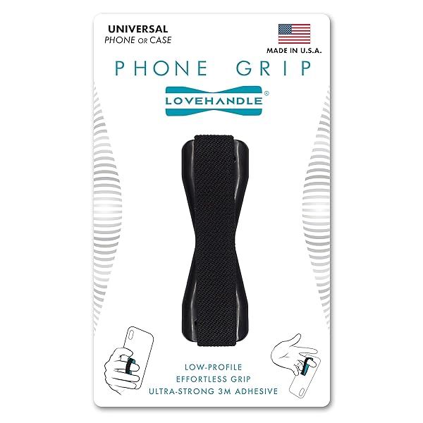 LOVEHANDLE Phone Grip: Black Elastic Strap for Smartphones & Mini Tablets - LH-01Black