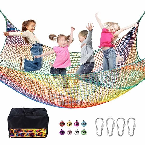 LPIW Climbing Net for Kids 9.9FT x 6.6FT Heavy Duty Playground Safety Net for Tree House Jungle Gyms and Monkey Bars Rainbow Color