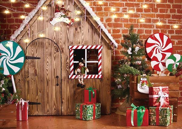 LTLYH 7x5ft Christmas Photo Backdrop: Gingerbread House & Candy Tree for Kids Portraits & Studio Photography